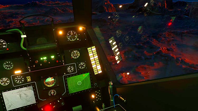 In the helicopter cockpit.