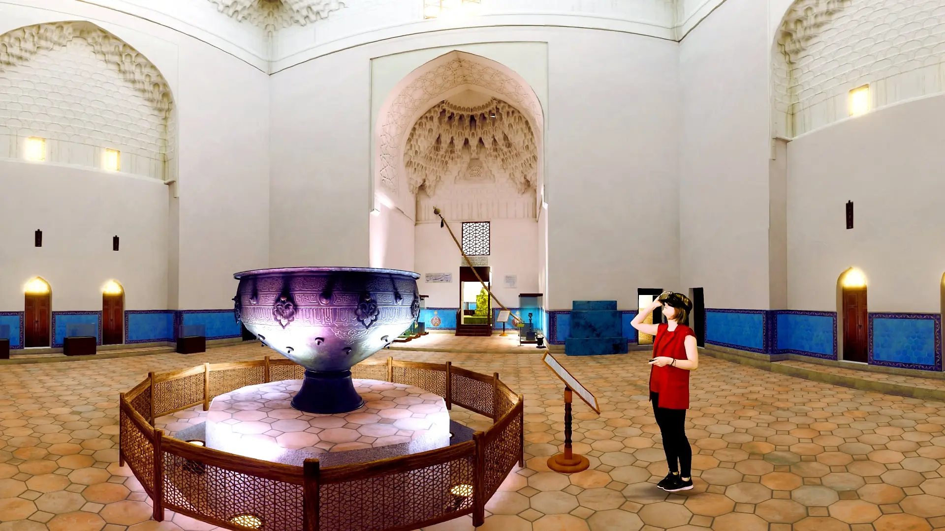 The main hall of Khoja Ahmed Yasawi Mausoleum in virtual reality.