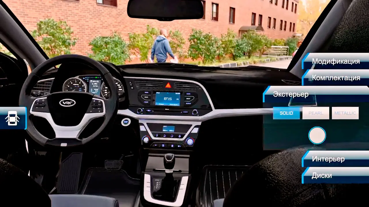 In virtual reality you can choose any model, change color or wheels configuration.