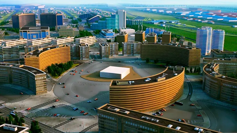 Architectural rendering of one of the city squares.