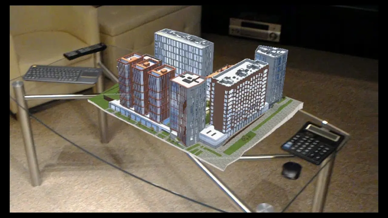 Virtual model of the residential building in Microsoft Hololens.