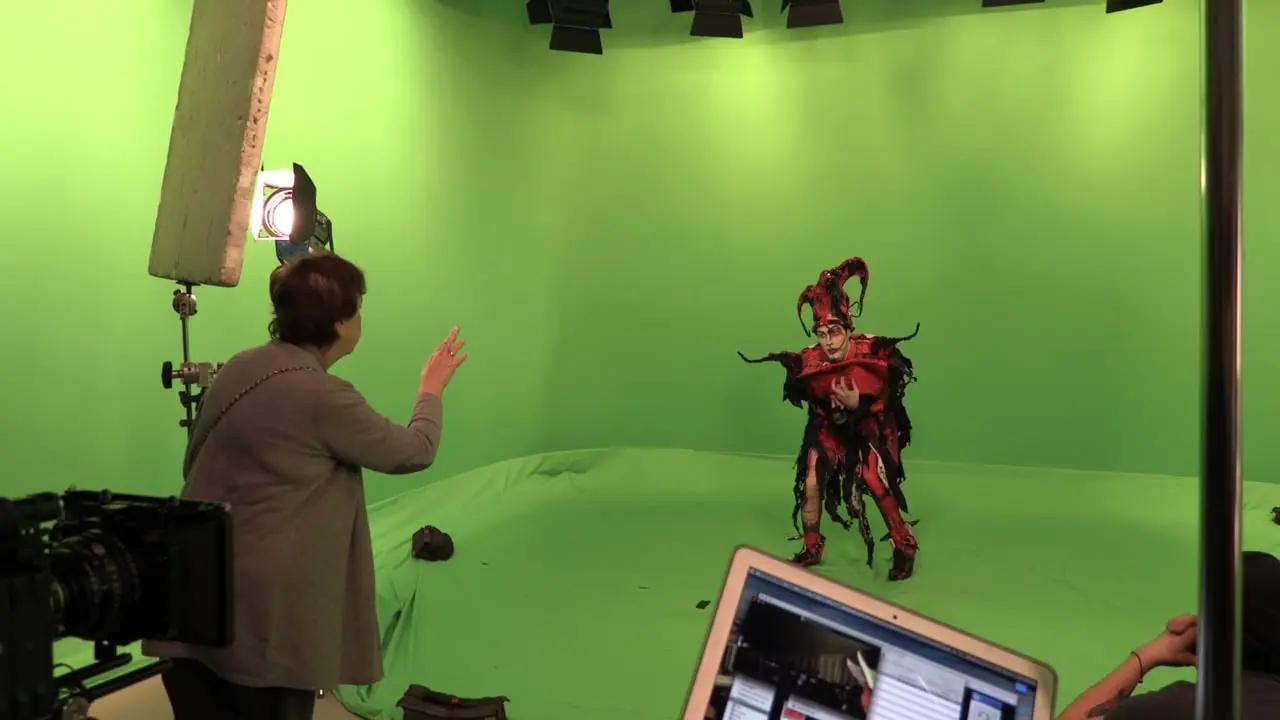 Marina Shvydka, the production director, instructs an actor during the shooting.