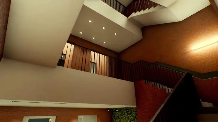 Entering the house.