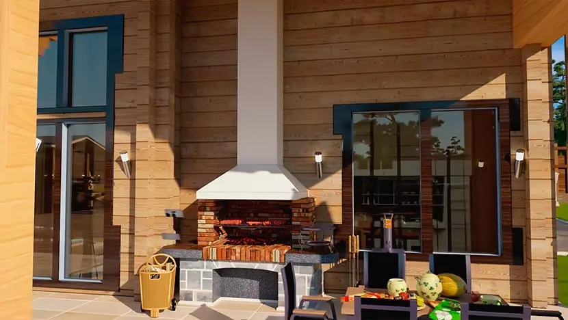 3D model of a fireplace at the terrace.