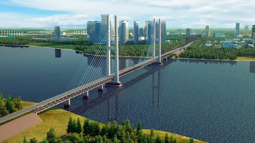 3D visualization of the bridge over the Amur river.