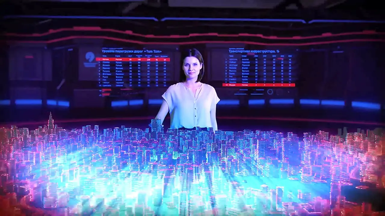 The acterss in virtual studio.