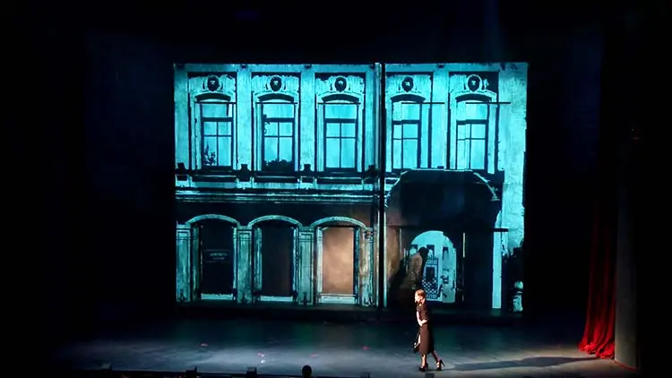 Video mapping on the moving scenery.